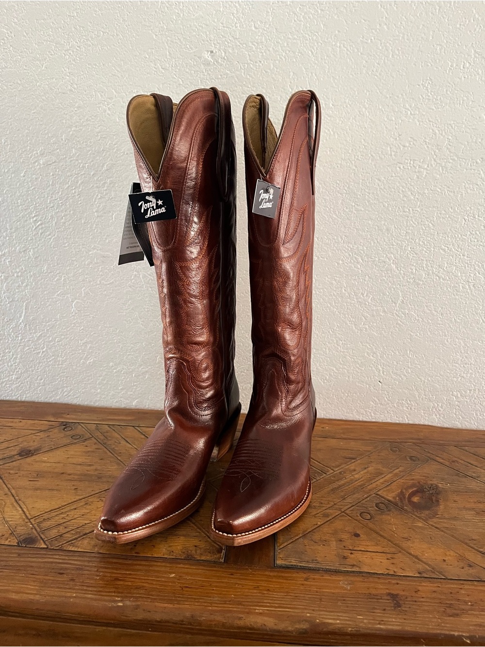 Tony Lama Chestnut Leather Tall Western Boots